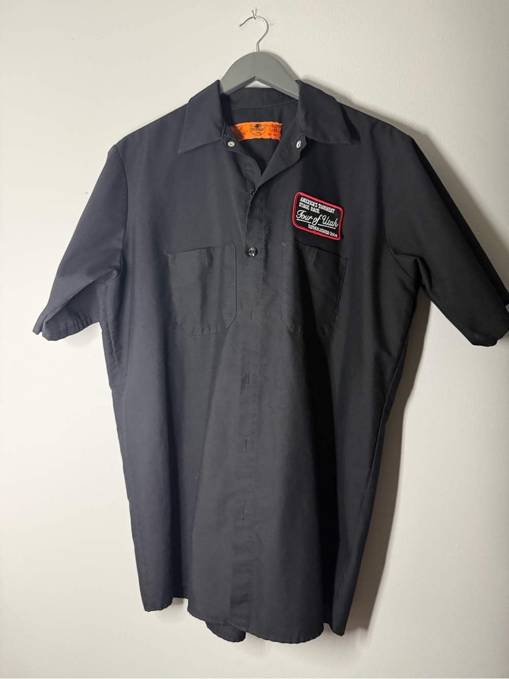 Men's RedKap Black Short-Sleeve Button-Down Work Shirt with Tour of Utah Patch
